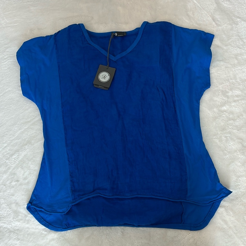 Royal Blue Ladies Woven Short Sleeve Tee